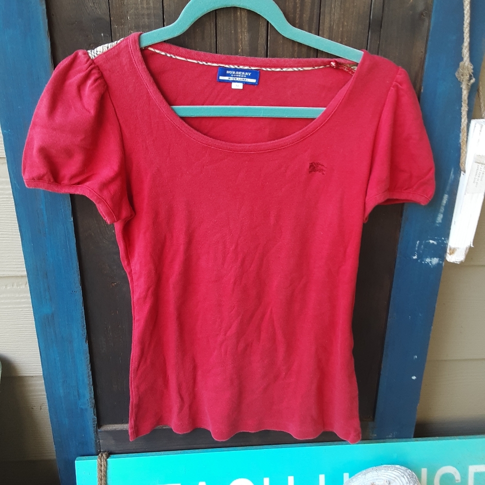 Burberry Red Puff Sleeve Fitted Blouse Size 38